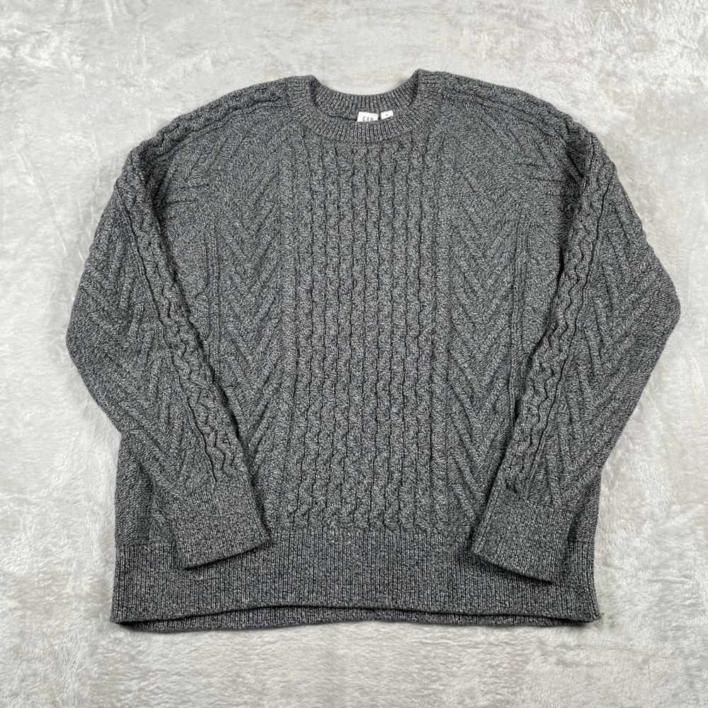 GAP Women Cable Knit Sweater Crew Neck Long Sleeve‎ Gray XL